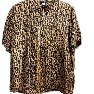 silk ncounter golden blouse silk animal print button up shirt size M pin up boho